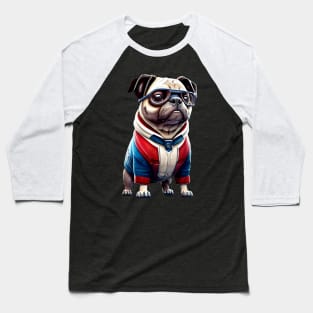 Cute Pug in Time Travel Suit - Adorable Pug in Quantum Real-Time Travel Costume Baseball T-Shirt